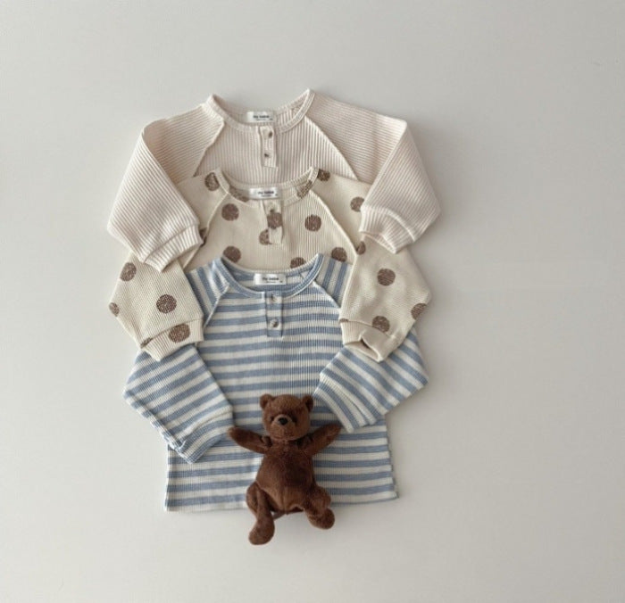 Baby Striped &amp; Polka Dot Pattern &amp; Solid Color Loose Comfort Shirt-1