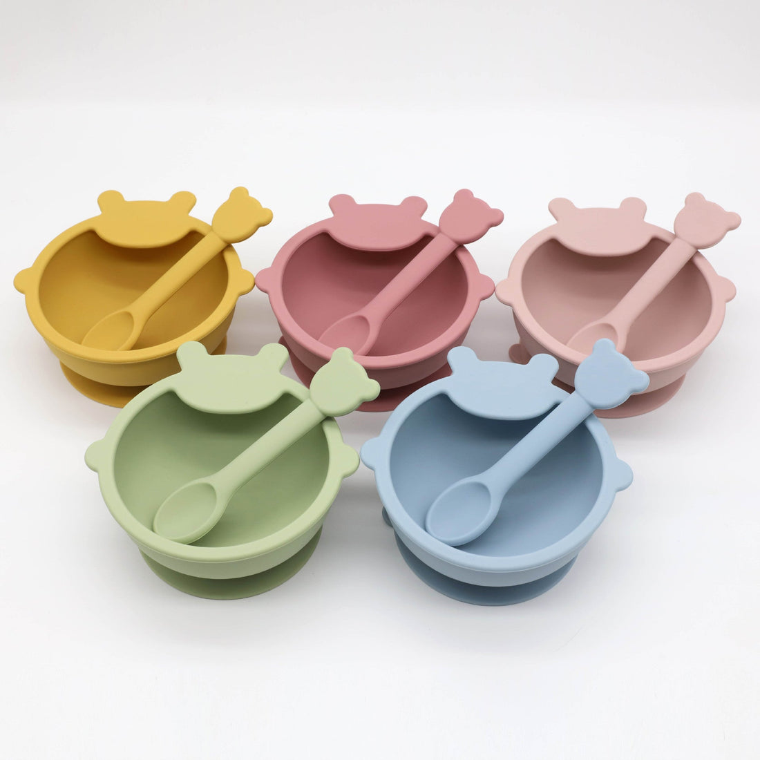 Baby Cartoon Bear Shape Complementary Food Training Silicone Bowl With Spoon Sets-1