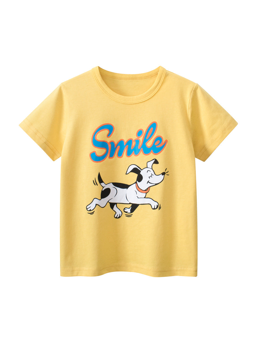 Smiling Dogs Cartoon Print Girls’ T-Shirt In European And American Style For Summer-1