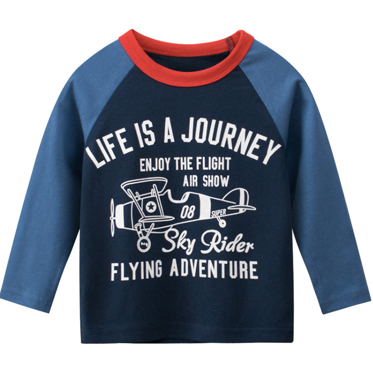 Boys Letter Print Pattern Round Collar Long-Sleeved Baseshirt In Spring-1