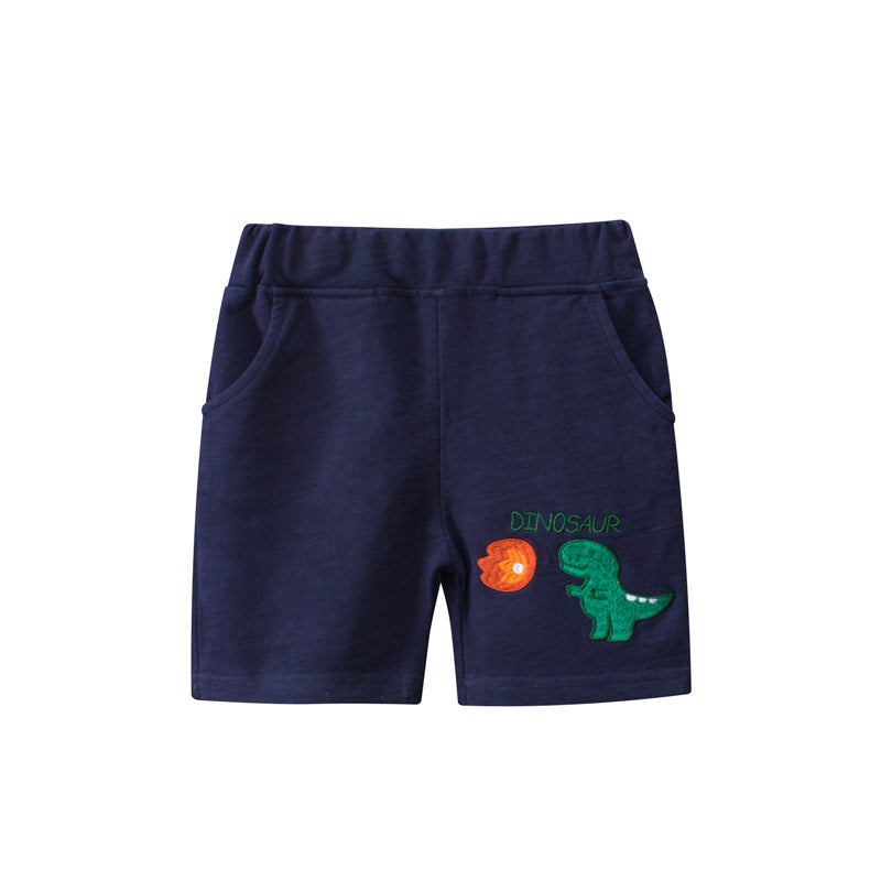 Dinosaur Pattern Solid Color Summer Shorts-1