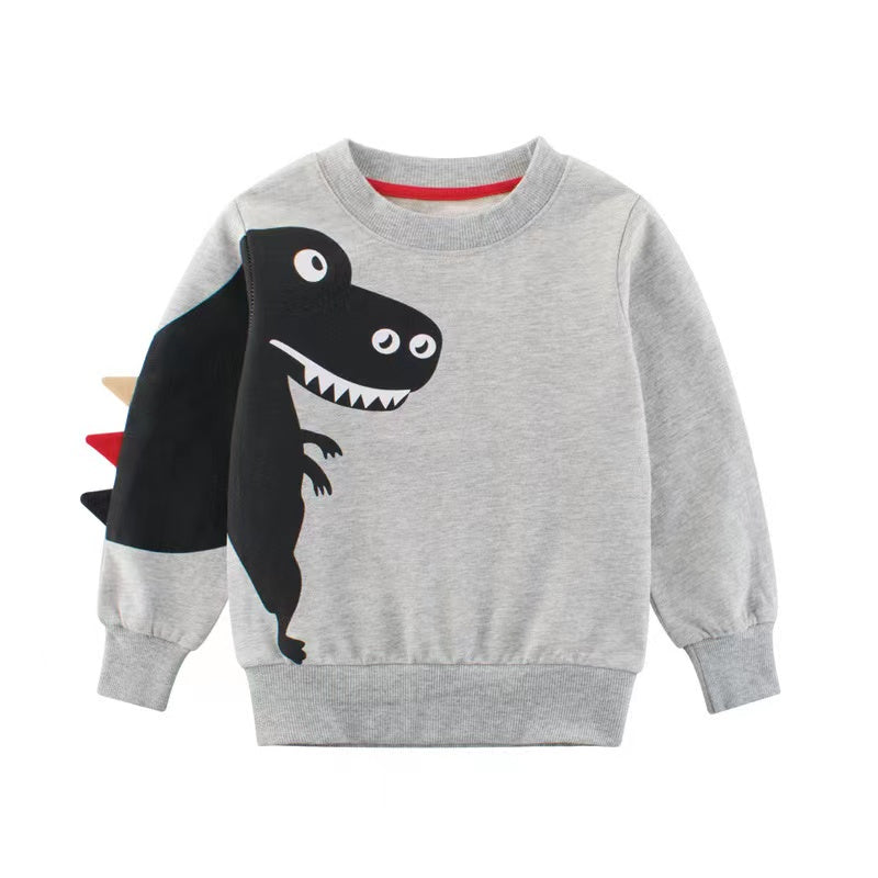 Baby Boy Cartoon Dinosaur Pattern 3D Horn Patched Design Hoodies-1