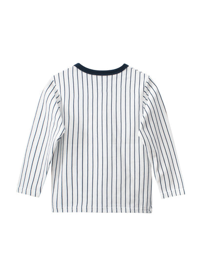 Baby Kids Boys Vertical Stripes Round Neck Long Sleeves Top-1