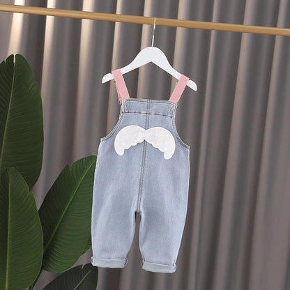 Baby Girl 3D Wing Patches Design Casual Denim Long Style Overall-2