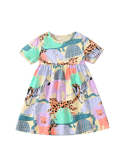 Spring And Summer Baby Girls Short Sleeves Animals Collection Dress-0