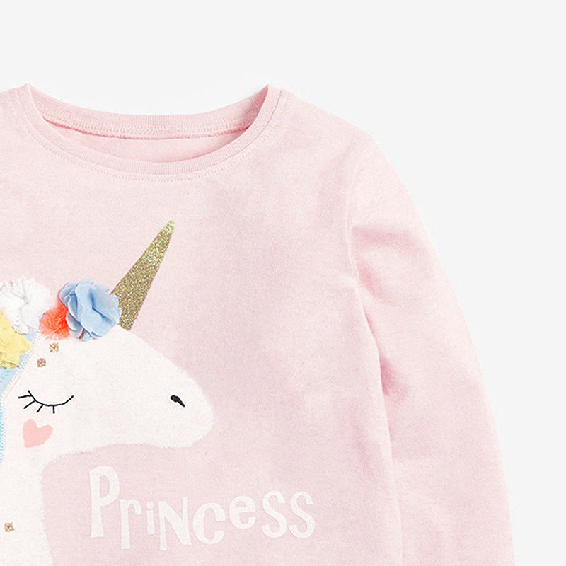 Kids Girls Floral Unicorn Cartoon Pattern Princess Pullover Clothing Sweatshirt-1