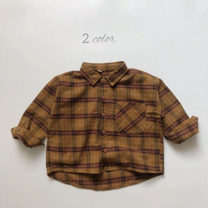 Baby Plaid Pattern Vintage Style Lapel Design Shirt-6