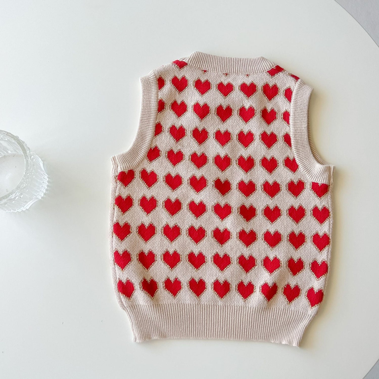 Baby Girl Heart Pattern Round Neck Sleeveless Knit Vest-1