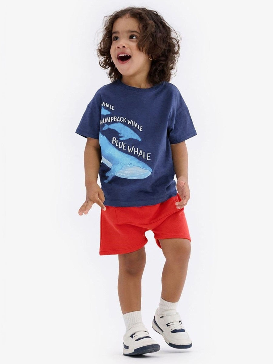 Baby And Kids Boys Whale Cartoon Short Sleeves Top And Shorts Casual Clothing Set-0