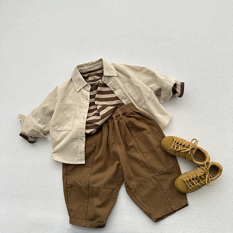 Spring New Children’s Korean Style Casual Trousers For Boys And Girls, Mountain Style Cross-Cut Seam Radish Pants-1