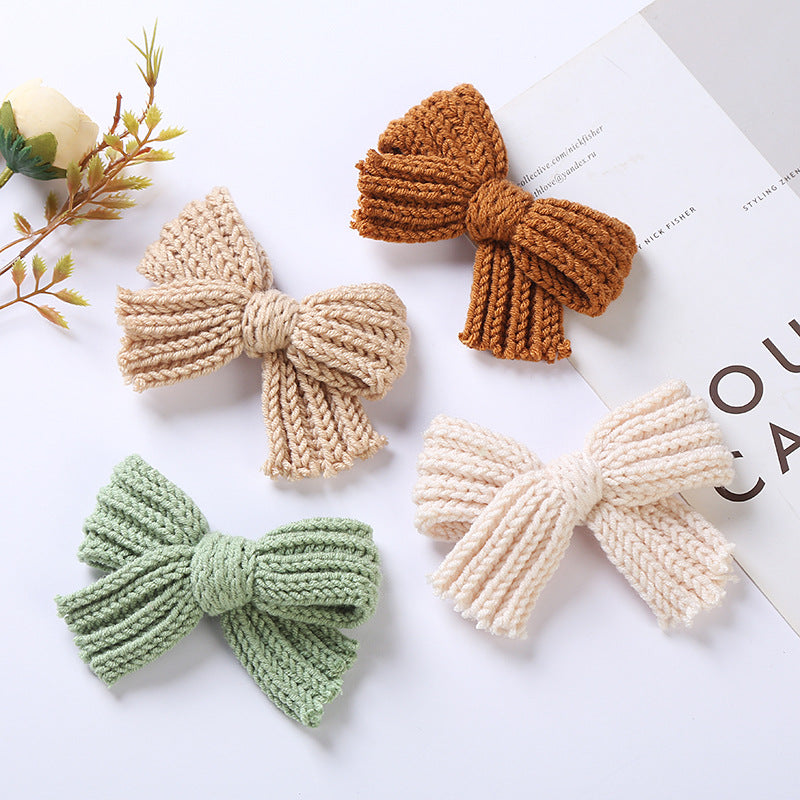 Baby Solid Color Big Knitted Bow Handmade Hairpin-1