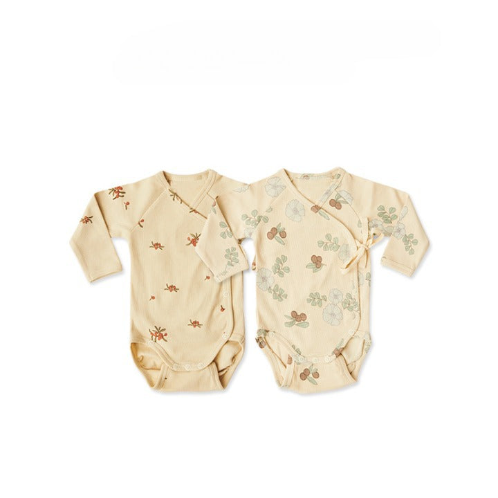 Baby Boy And Girl Flower Pattern Side Belted Design Soft Cotton Onesies-3