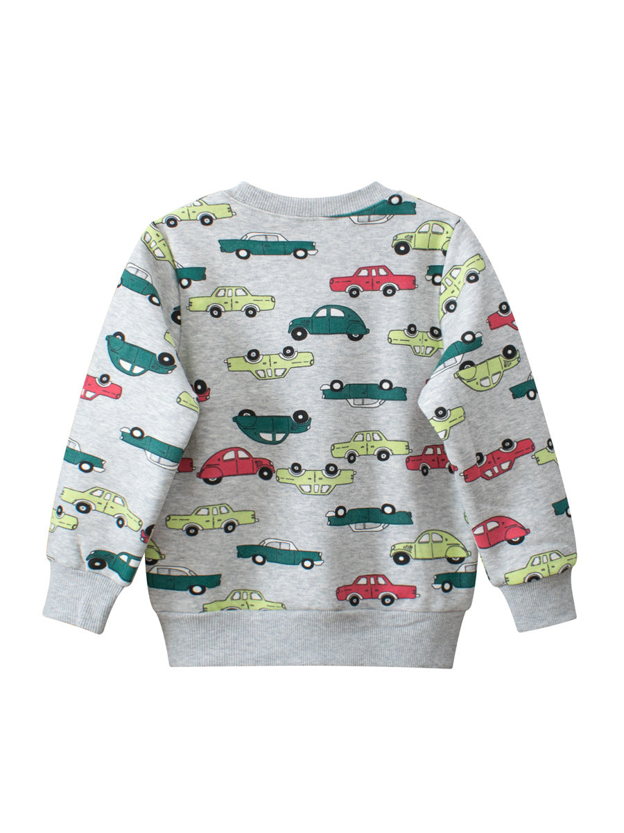 Baby Boys Automobile Cars Cartoon Crew Neck Long Sleeve Grey Pullover-1