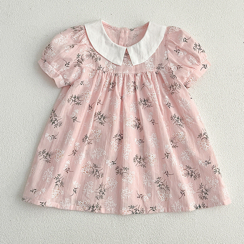 New Arrival Summer Girls Peter Pan Collar Short Sleeves Onesies And Dress – Princess Sister Matching Set-0