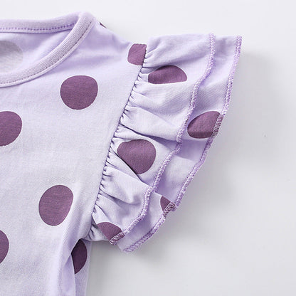 Summer Baby Kids Girls Purple Polka Dots Top And Shorts Clothing Set-1