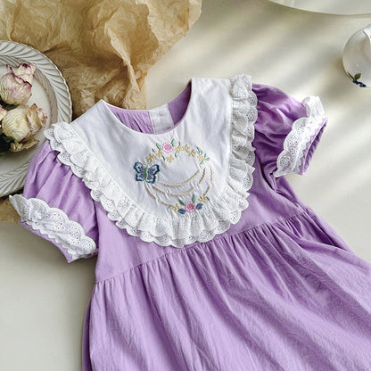 New Arrival Summer Baby Kids Girls Short Sleeves Noble Princess Dress-2