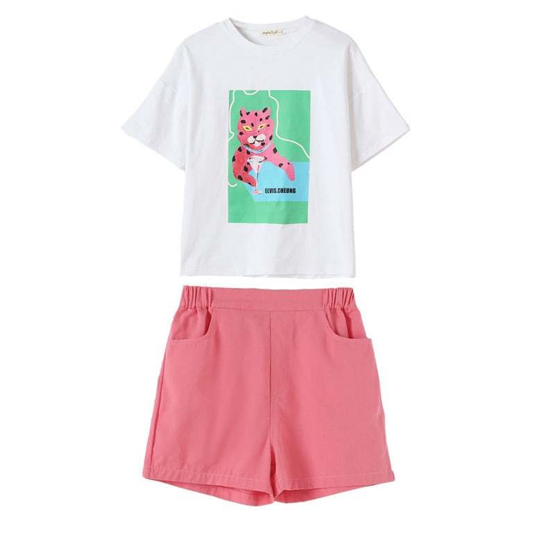 Baby Girl Animal Print T-Shirt Combo Denim Shorts 2-Pieces Sets-1