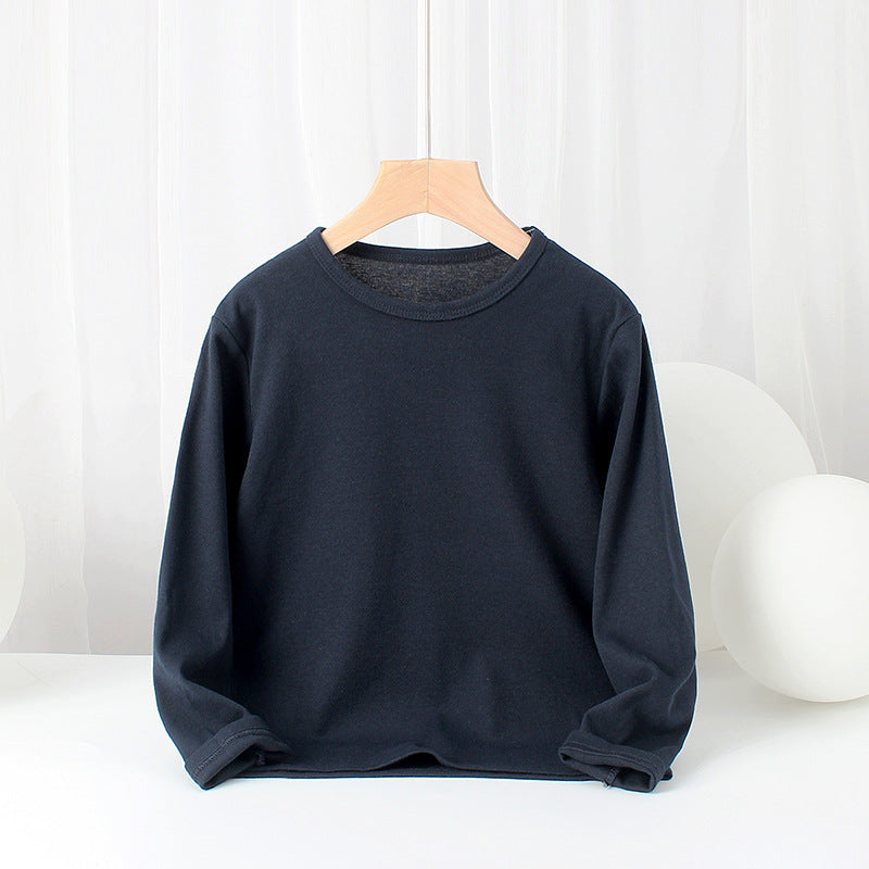 Baby Solid Color Pullover Cotton Crewneck Long Sleeve Basic Tops-1