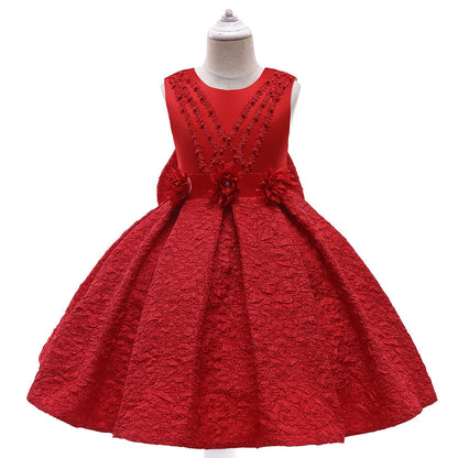 Baby Girl Flower Patched Design Solid Color Sleeveless Princess Formal Dress-2