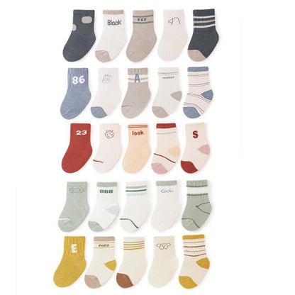 Baby Unisex Breathable Comfy Preppy Socks 5-Pair Set-1