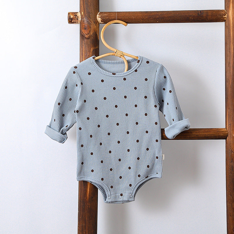 Spring Northern European Style Dots Print Crew Neck Comfy Onesies/Romper-1