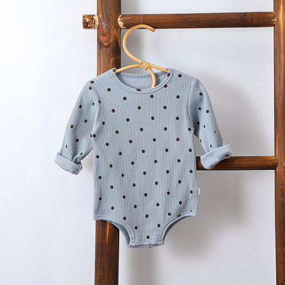 Spring Northern European Style Dots Print Crew Neck Comfy Onesies/Romper-1