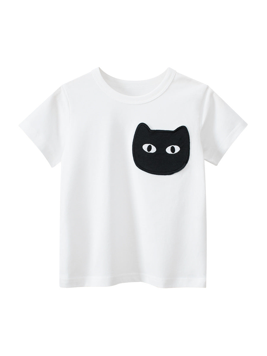 Cat Face Cartoon Pattern Girls’ T-Shirt In European And American Style For Summer-1