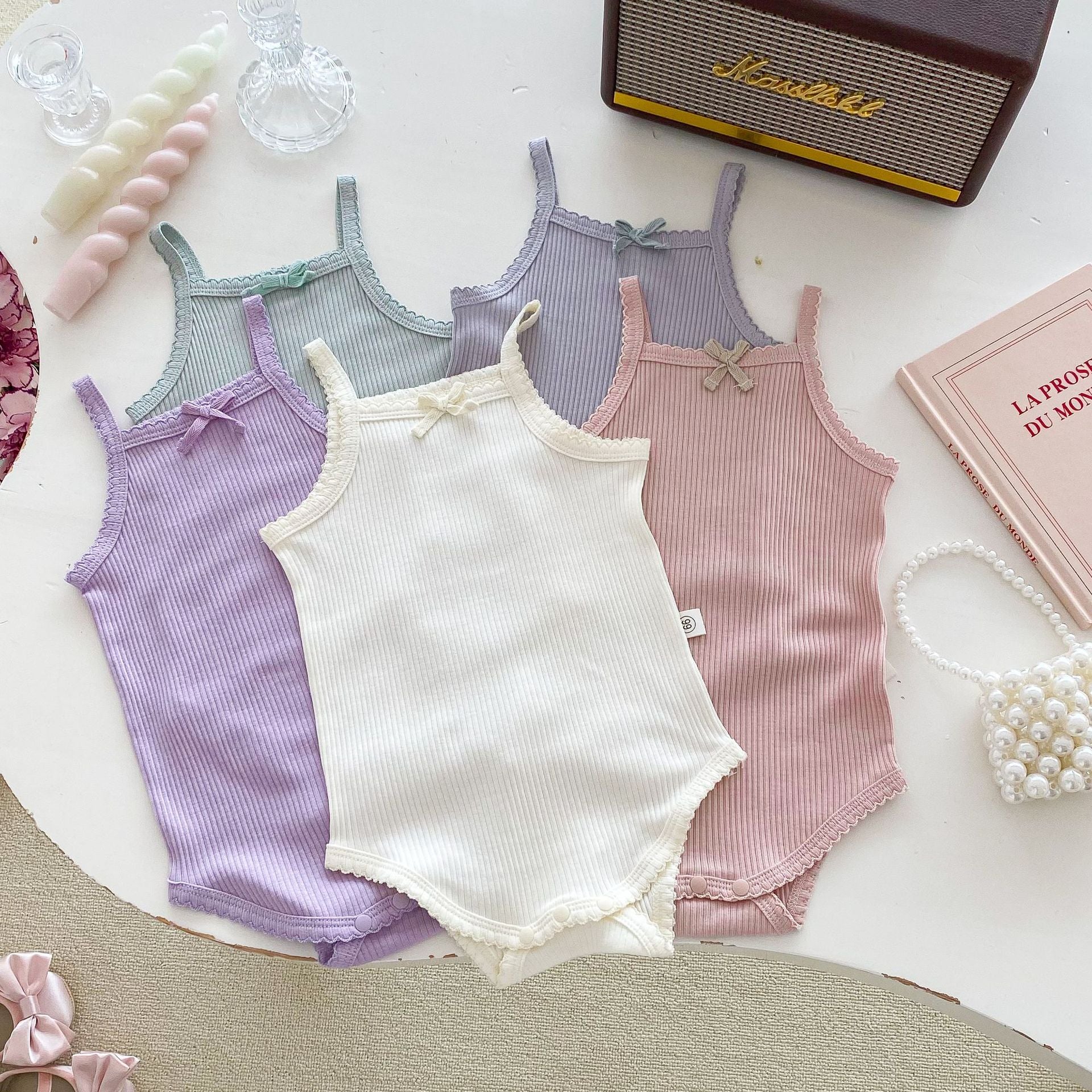 Summer Hot Selling Baby Girls Simple Thin Solid Color Soft Onesies-1