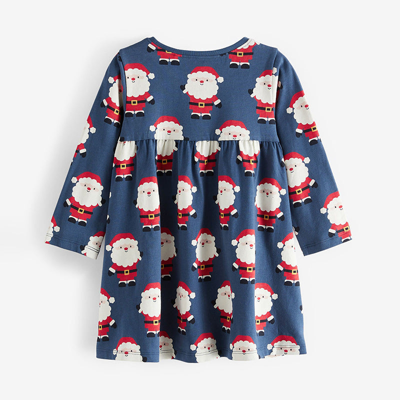 Santa Claus Pattern Long Sleeve Cotton Dress-1