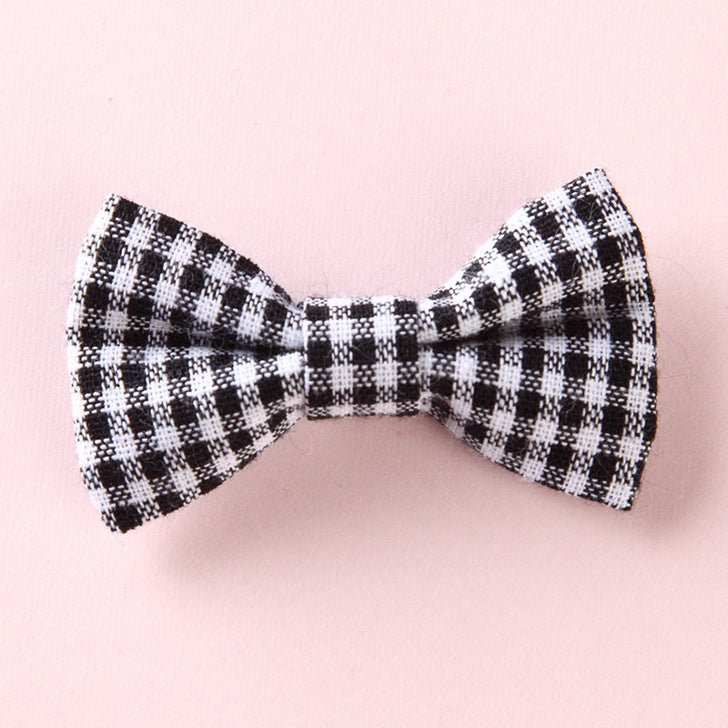 Girls Plaid Pattern Bow Tie Hair Fabric Clips Handmade Accessory-1