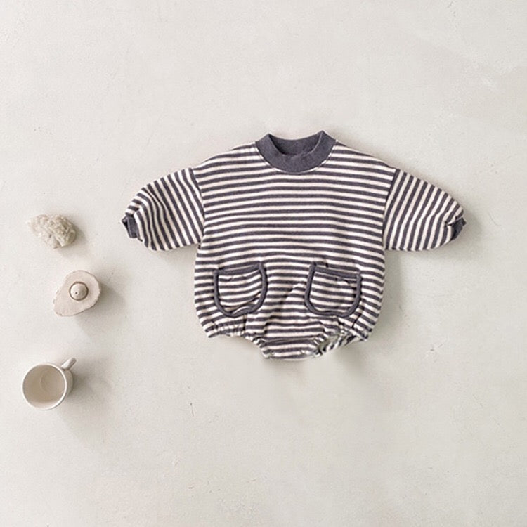 Baby Striped Pattern Crewneck Long Sleeve Quality Onesies-0