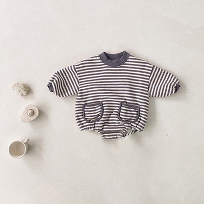 Baby Striped Pattern Crewneck Long Sleeve Quality Onesies-0