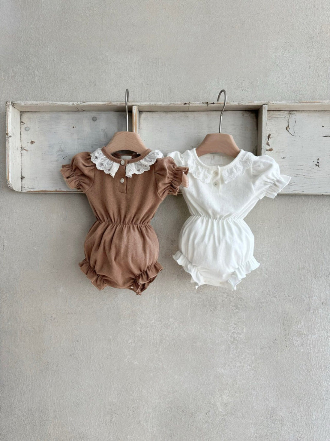 Summer New Arrival Baby Girls Geometric Pattern Collar Short Sleeves Hollow Out Design Onesies-0