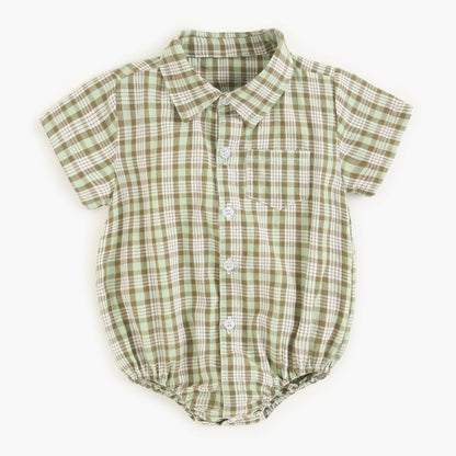 Baby Boy Plaid Pattern College Style Onesies-1