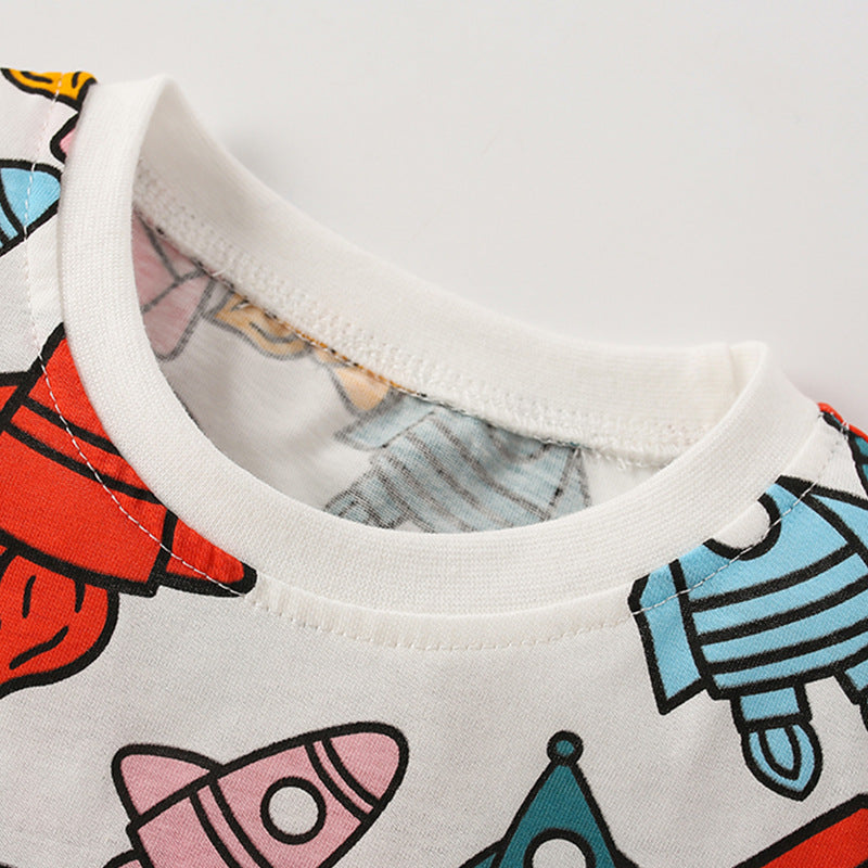 Baby Boy All Over Rocket Pattern Round Neck Tee-1