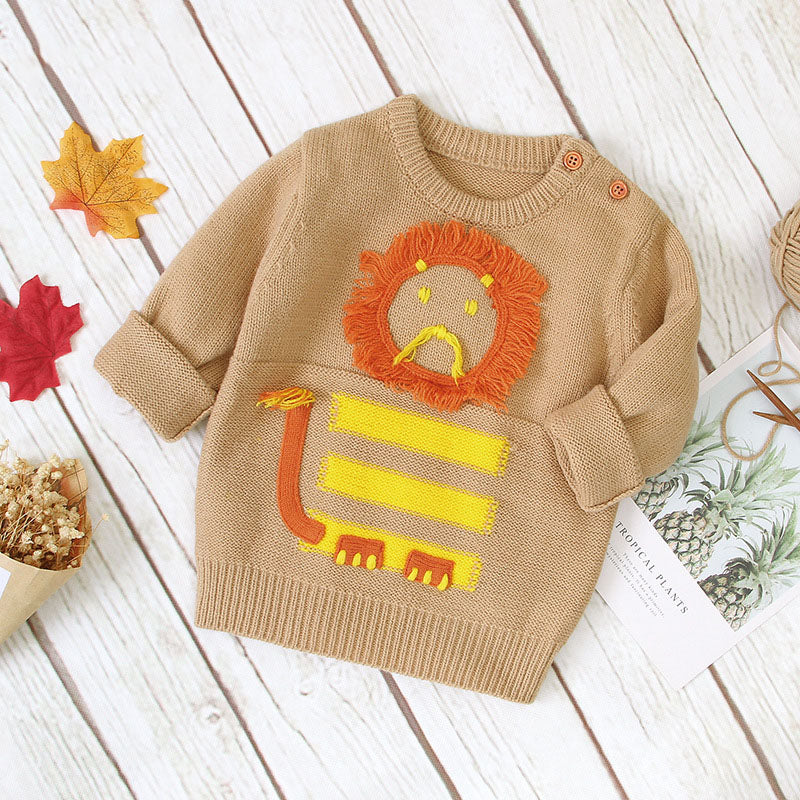 Baby Cartton Lion Emroidered Pattern Pullover Sweater-1