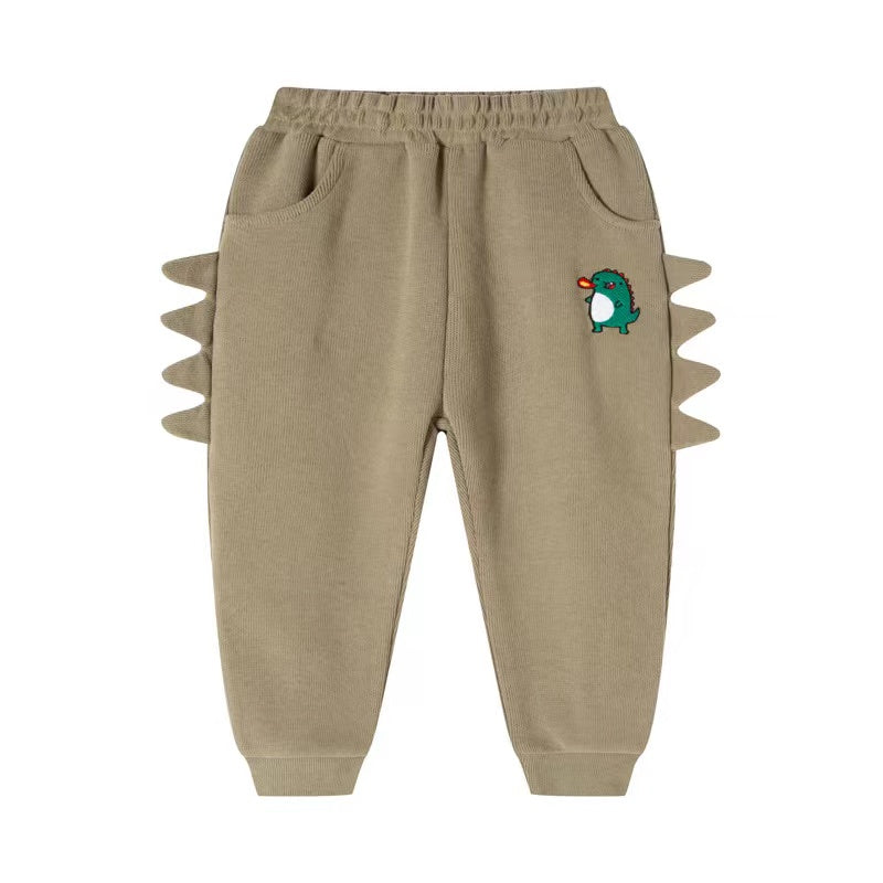 Baby Boy Cartoon Dinosaur Embroidered Pattern 3D Horn Patched Design Trousers-1