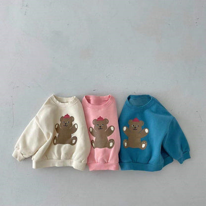 Baby  Cartoon Bear Graphic Long Sleeves Cotton Casual Hoodies-0