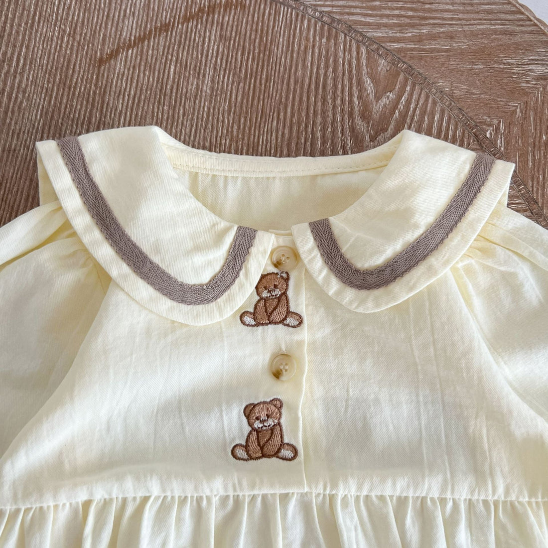 Baby Bear Embroidered Pattern Sailor Collar Long Onesie-1