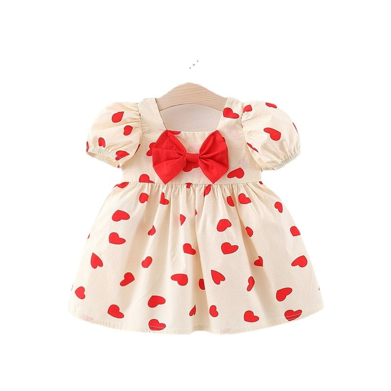 Baby Girl Polka Dot Graphic Bow Tie Princess Derss-0