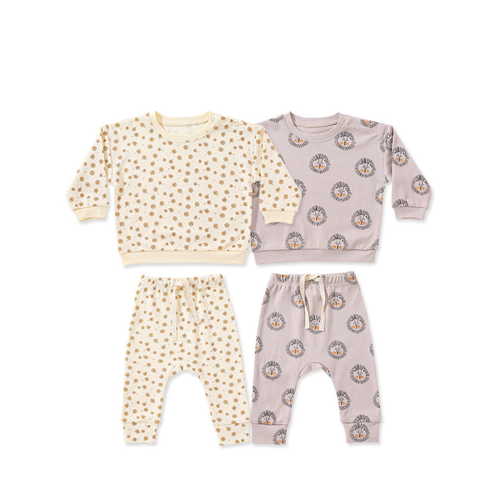 Baby Boy And Girl Print Pattern Cotton Hoodie Combo Trousers Sets-1