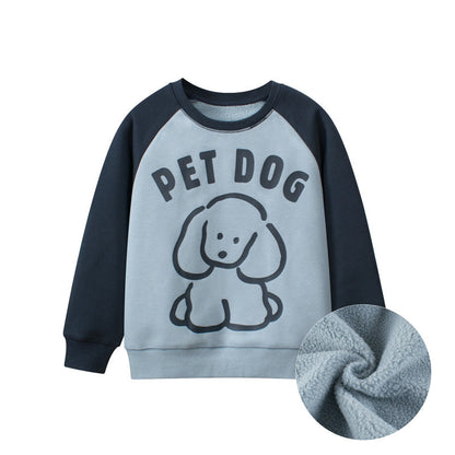 Baby Boy Kids Pet Dog Cartoon Crew Neck Long Sleeve Fleece Knitwear Pullover-0