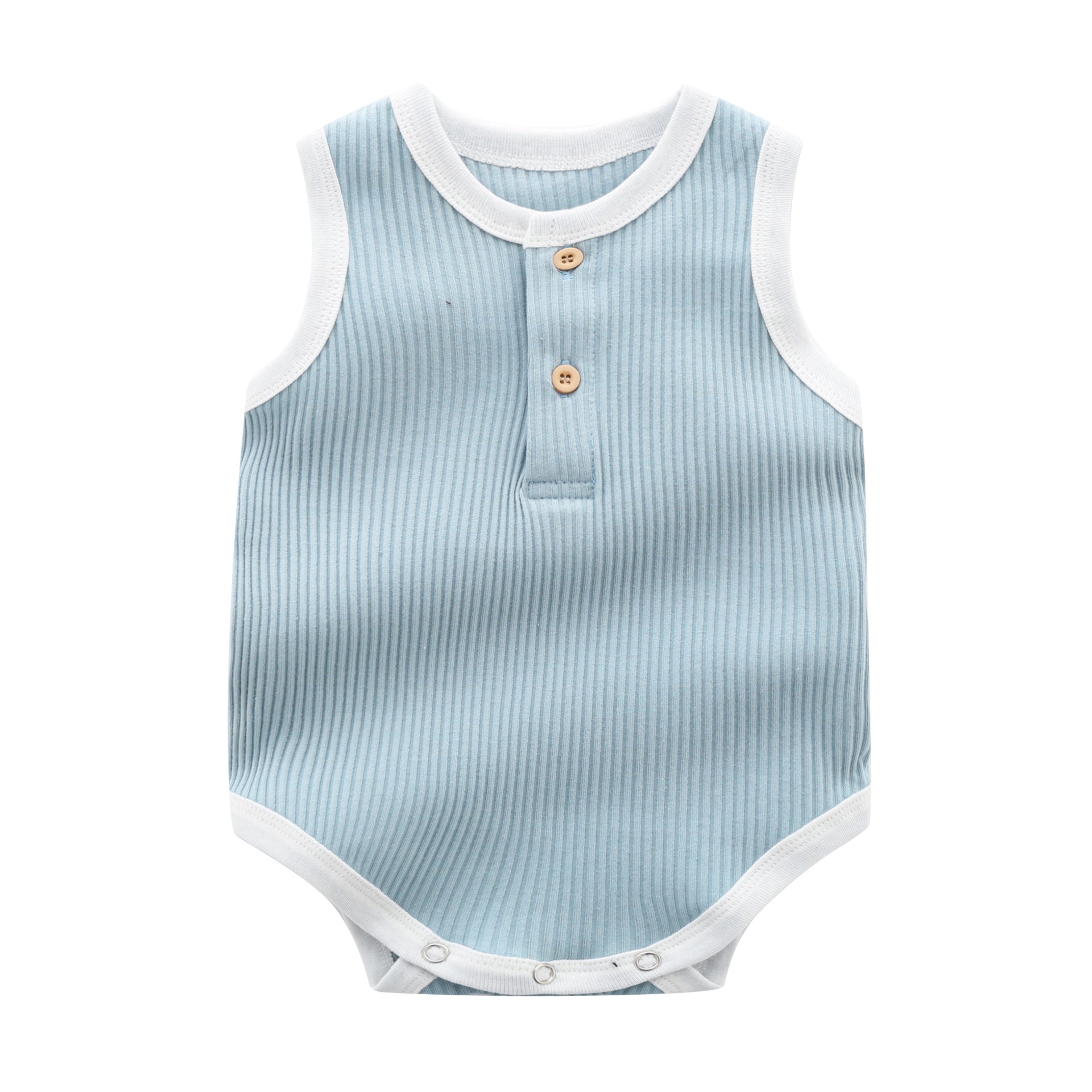 Baby Boy Solid Color Neck Buttoned Design Sleeveless Round Collar Onesies-1