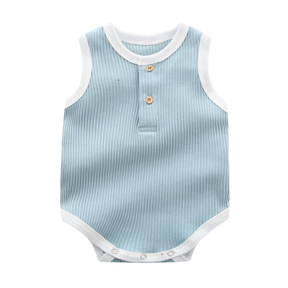 Baby Boy Solid Color Neck Buttoned Design Sleeveless Round Collar Onesies-1