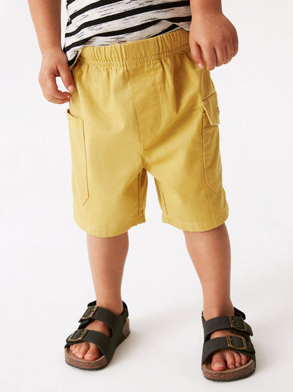 Boys Solid Yellow Cotton Casual Style Shorts With Pockets-2