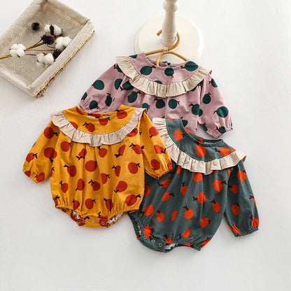 Baby Girl Fruit Orange Pattern Patchwork Design Long Sleeve Onesies-0