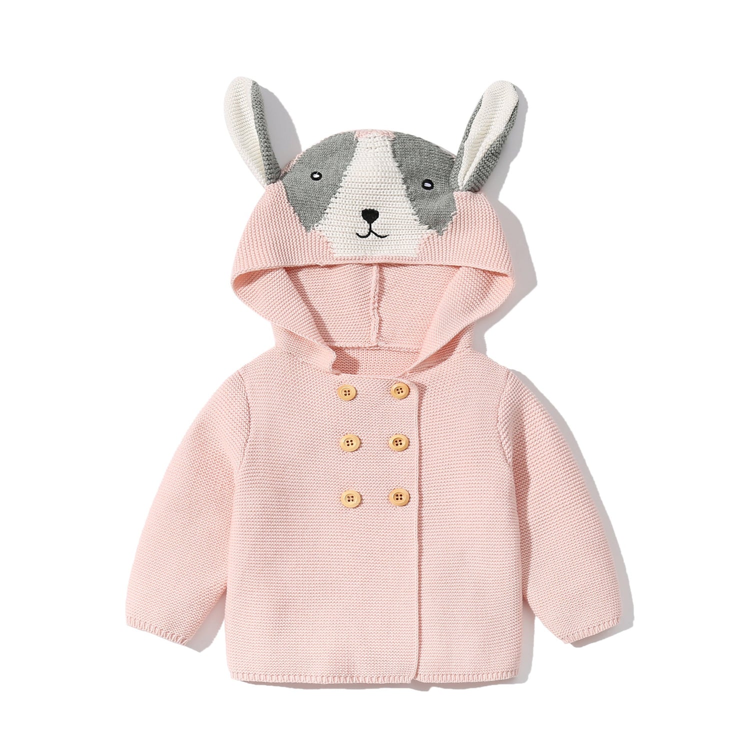 Baby Solid Color Cartoon Design Hooded Knitted Fashion Cardigan-1