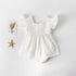 Baby Girl Belted Bow Tie Design Mesh Square Neck Solid White Onesies Dress-0