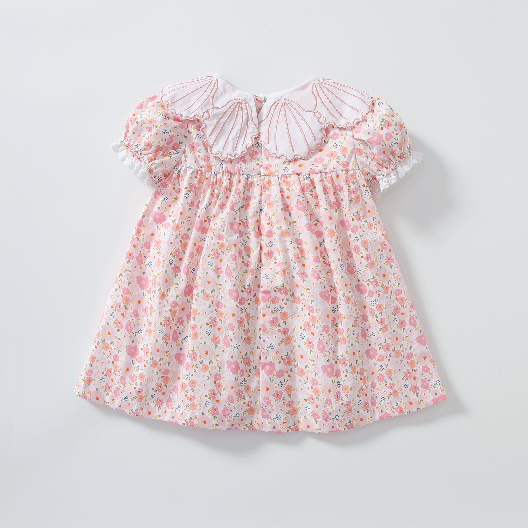 Baby Girl Short-Sleeved Floral Print Shell Shape Collar Pattern A Version Dress-1