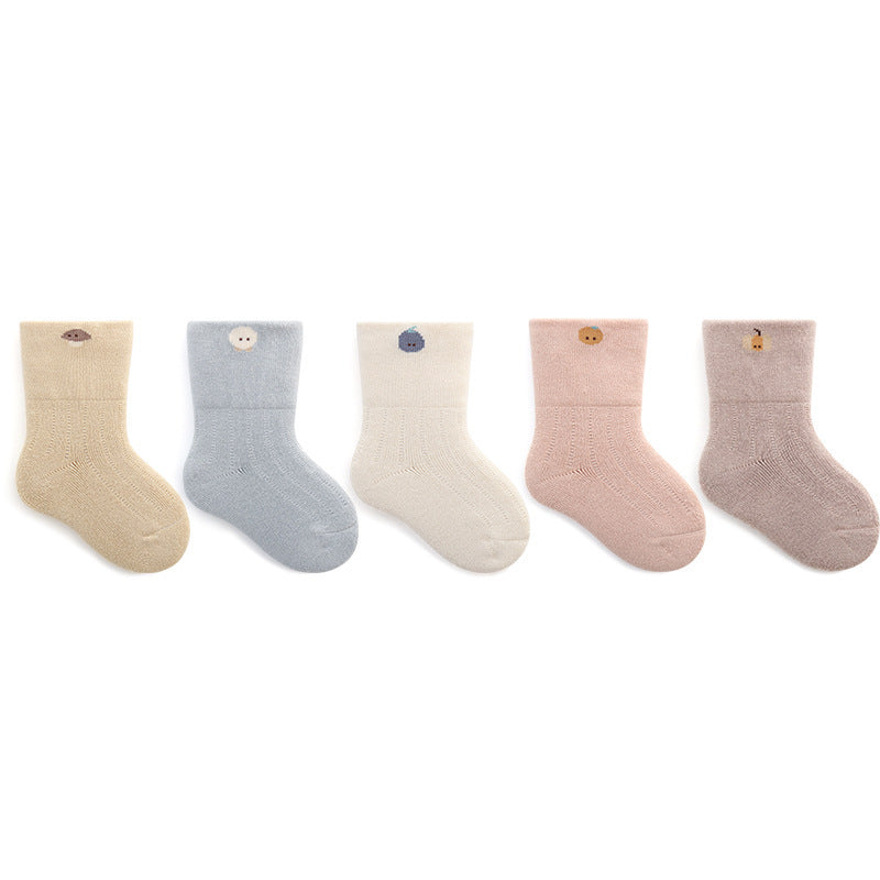 Baby Embroidered Pattern Thickened Warm Mid Tube Socks-1